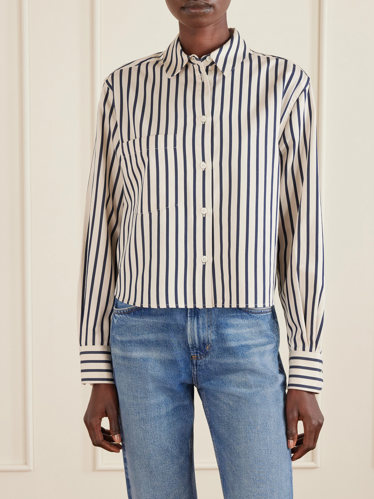 Anine Bing Essie Striped Cotton-poplin Shirt In White