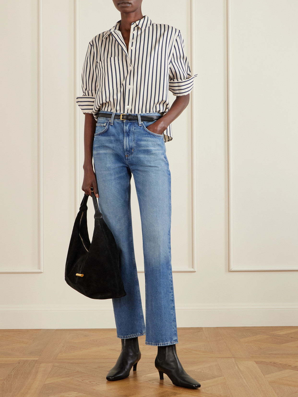 Anine Bing Essie Striped Cotton-poplin Shirt In White