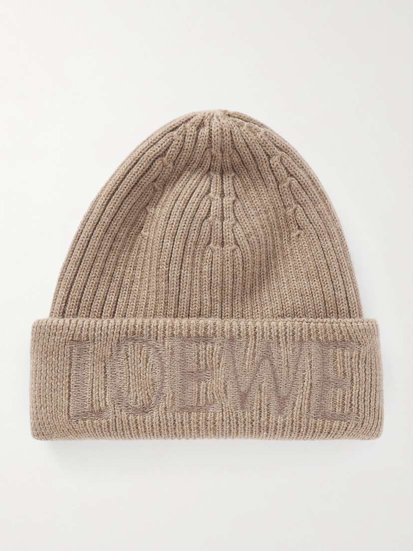 Loewe Embroidered Ribbed Wool Beanie