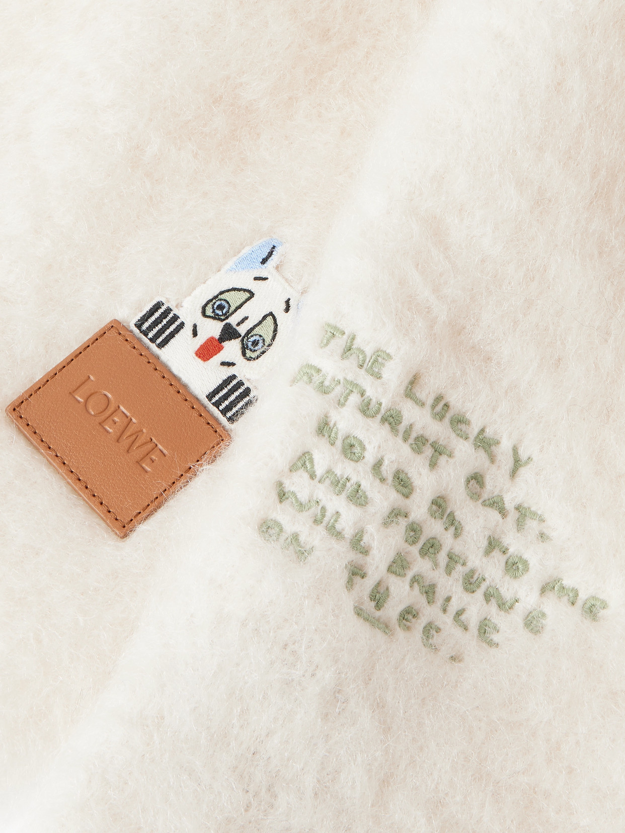 Loewe Appliquéd Embroidered Fringed Mohair-blend Scarf In White