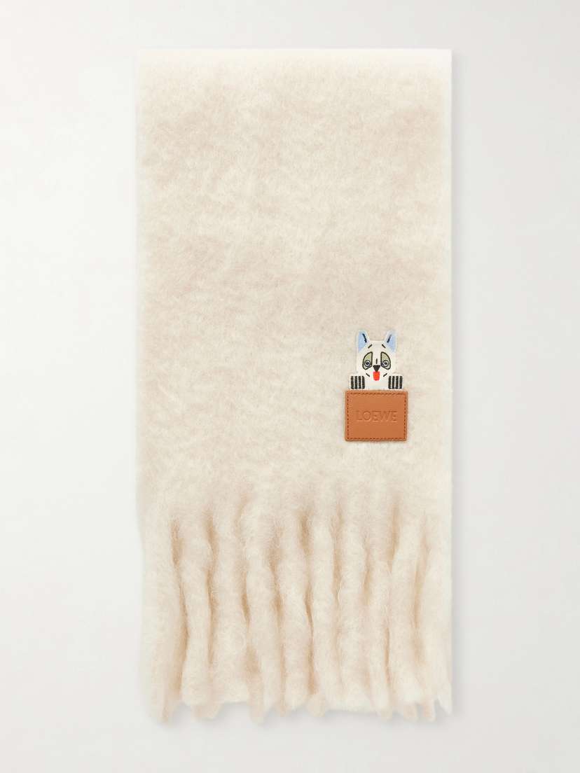 Loewe + Louis Wain Appliquéd Embroidered Fringed Mohair-blend Scarf