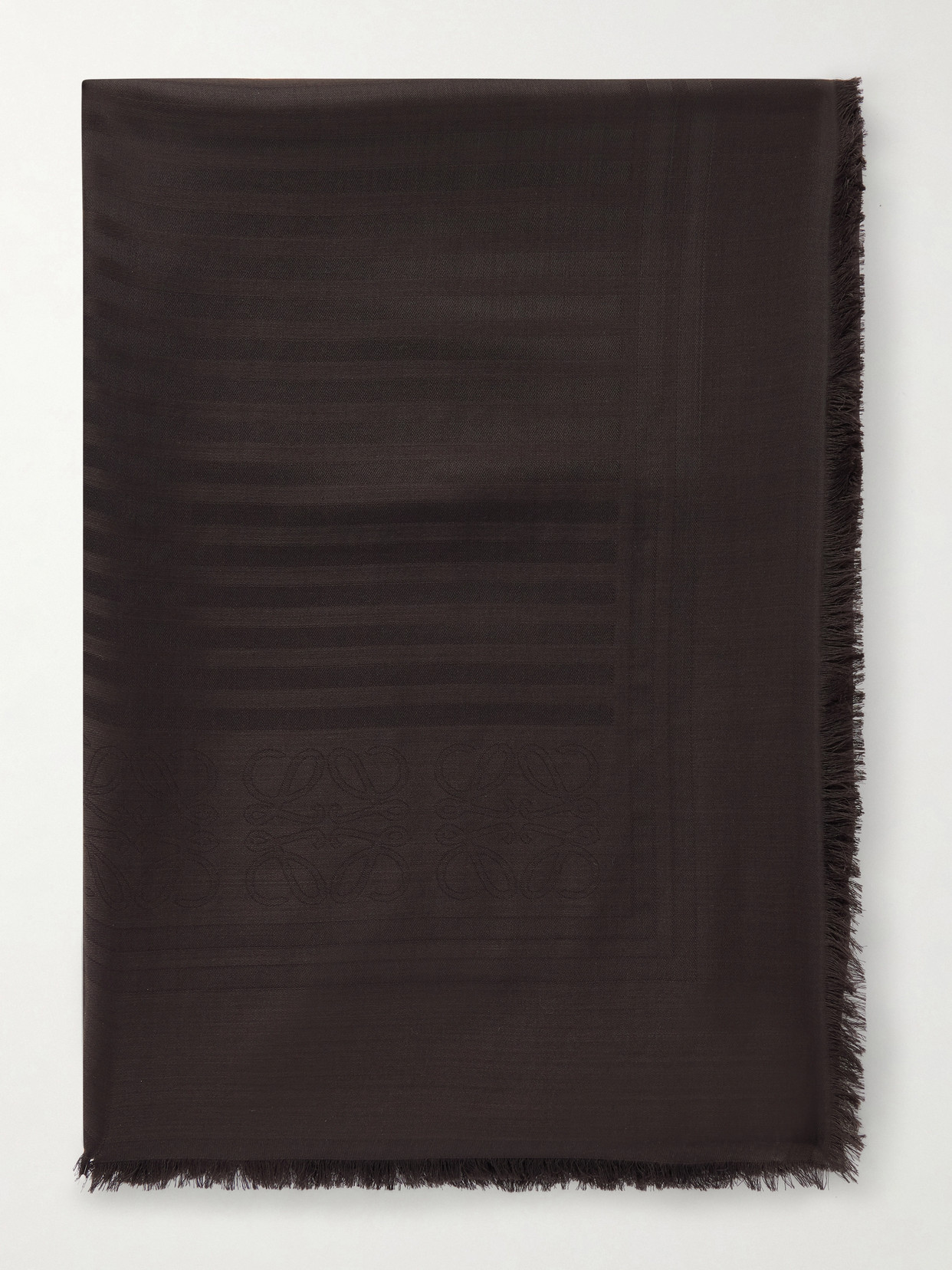 Loewe Fringed Wool And Silk-blend Jacquard Scarf In Brown
