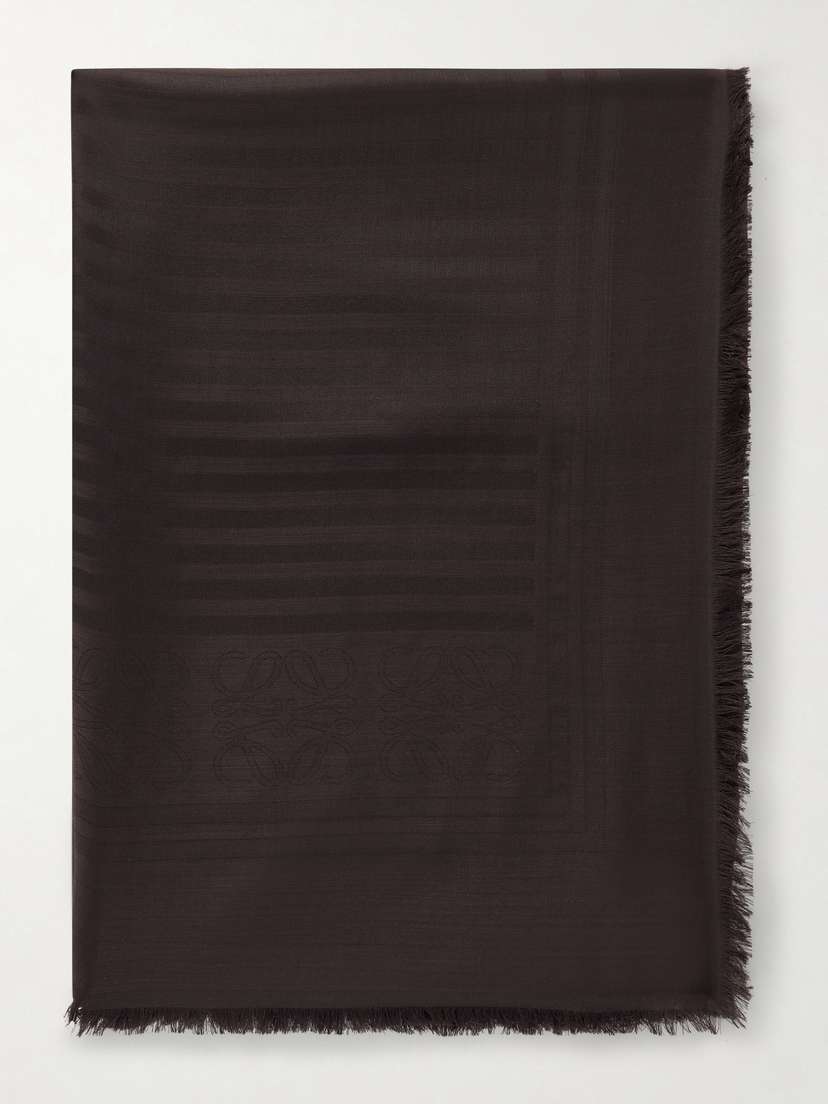 Loewe Fringed Wool And Silk-blend Jacquard Scarf
