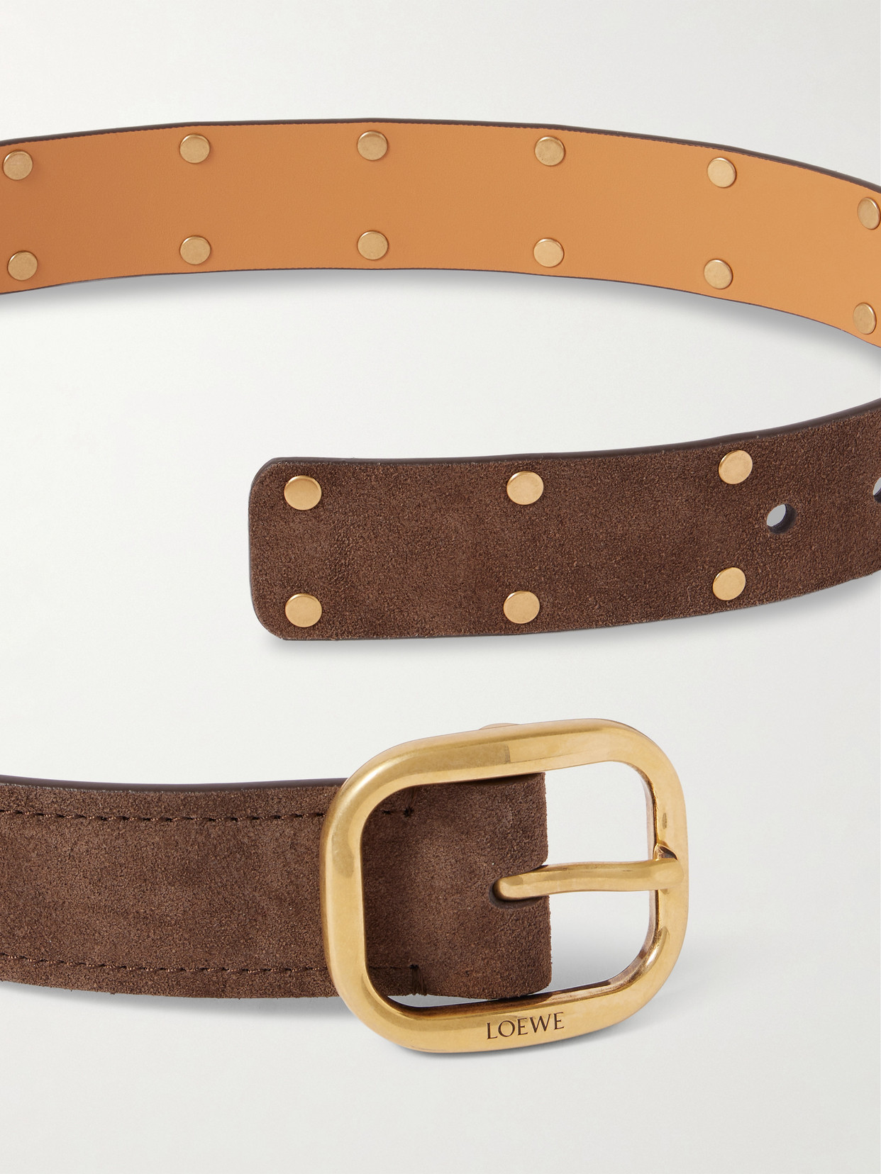 Loewe Studded Suede Belt In Brown