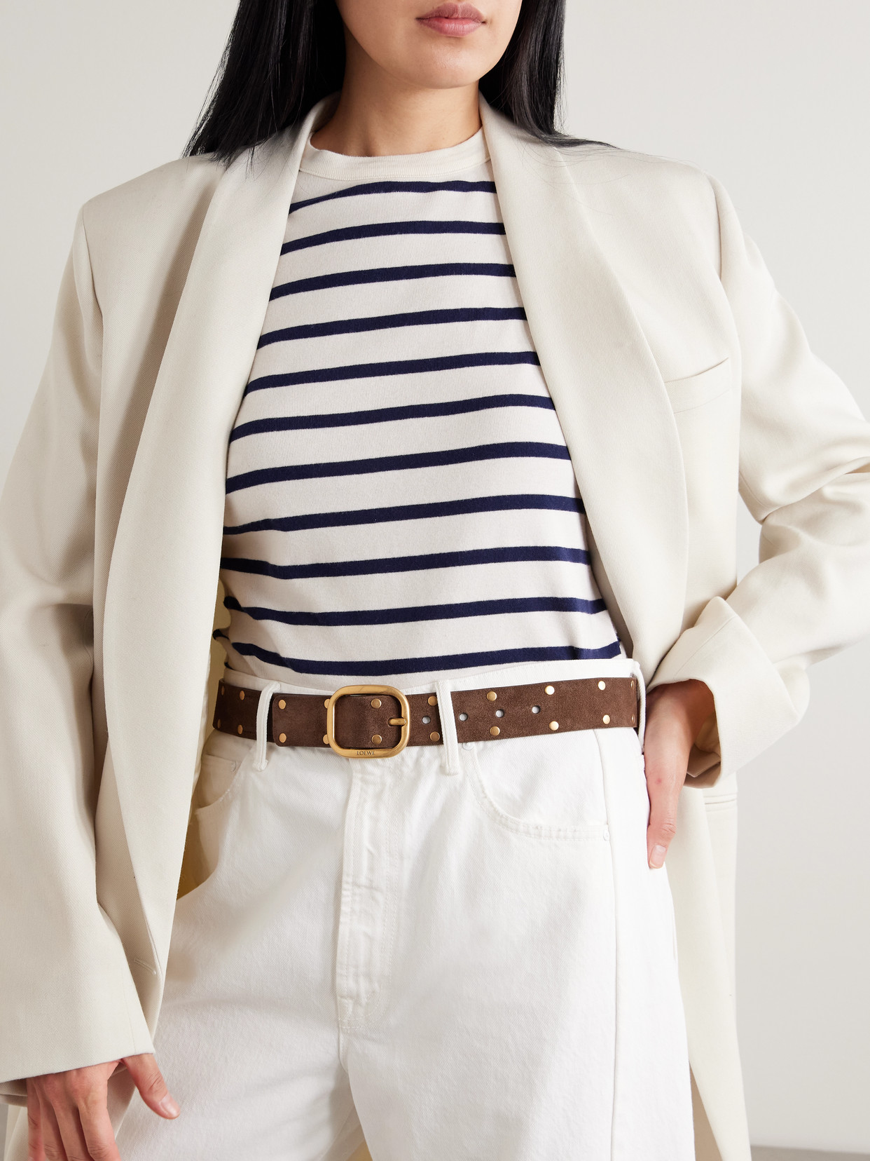 Loewe Studded Suede Belt In Brown