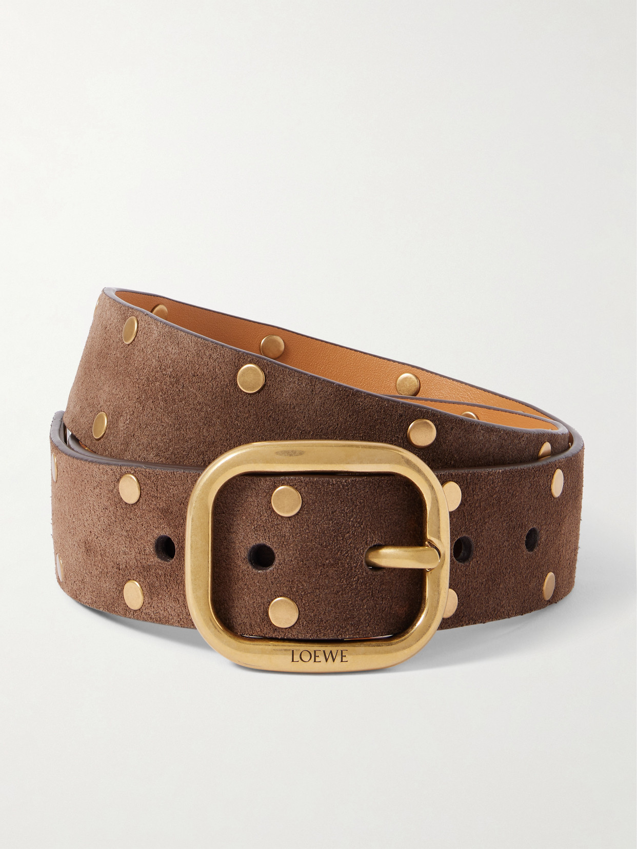 Loewe Studded Suede Belt In Brown