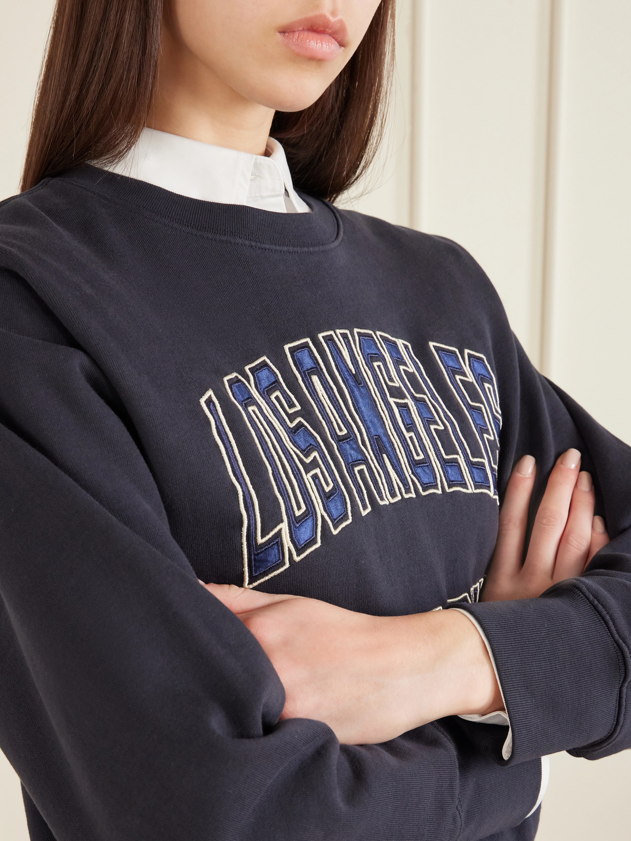 Anine Bing Harry Shrunken La Sweatshirt In Black