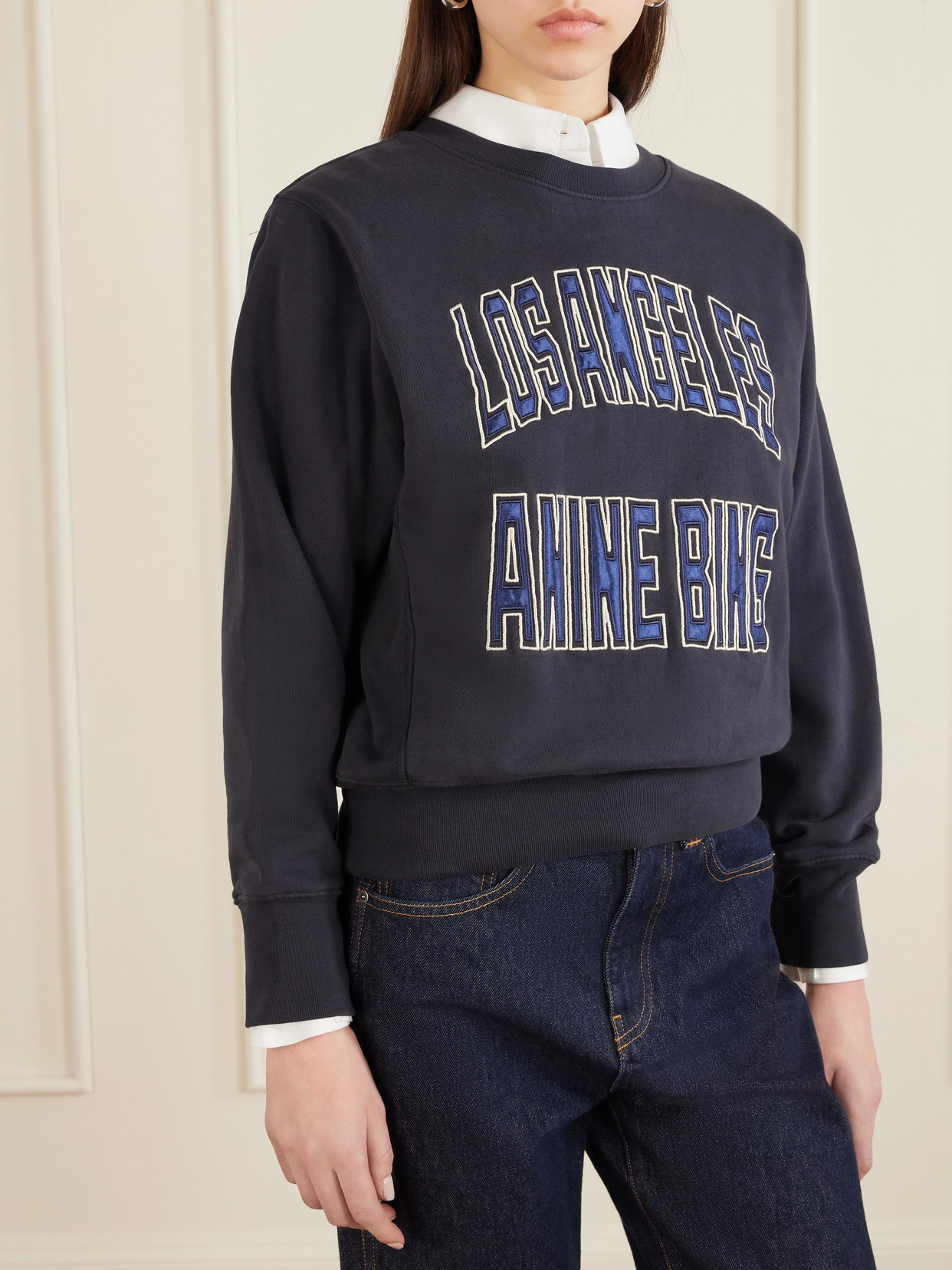 Anine Bing Harry Shrunken La Sweatshirt In Black