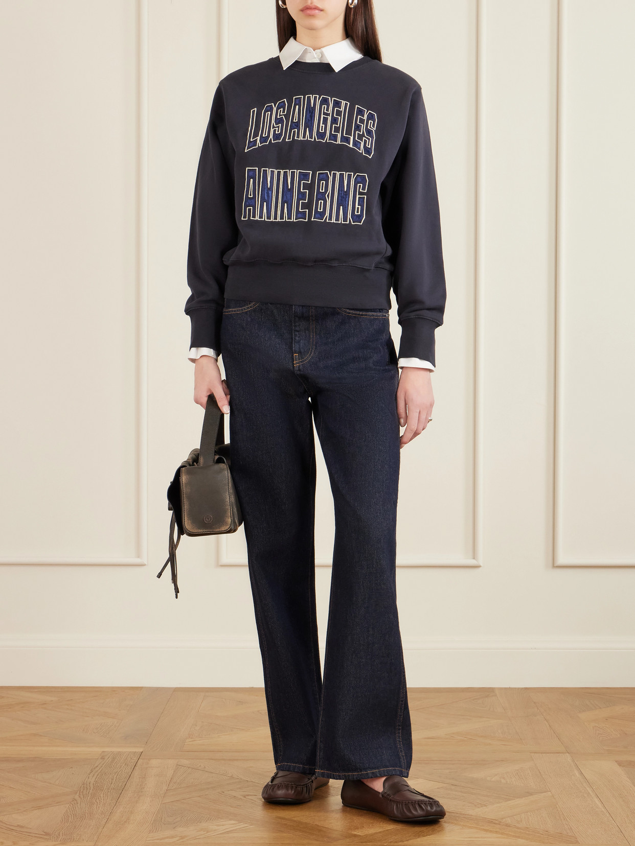 Anine Bing Harry Shrunken La Sweatshirt In Black