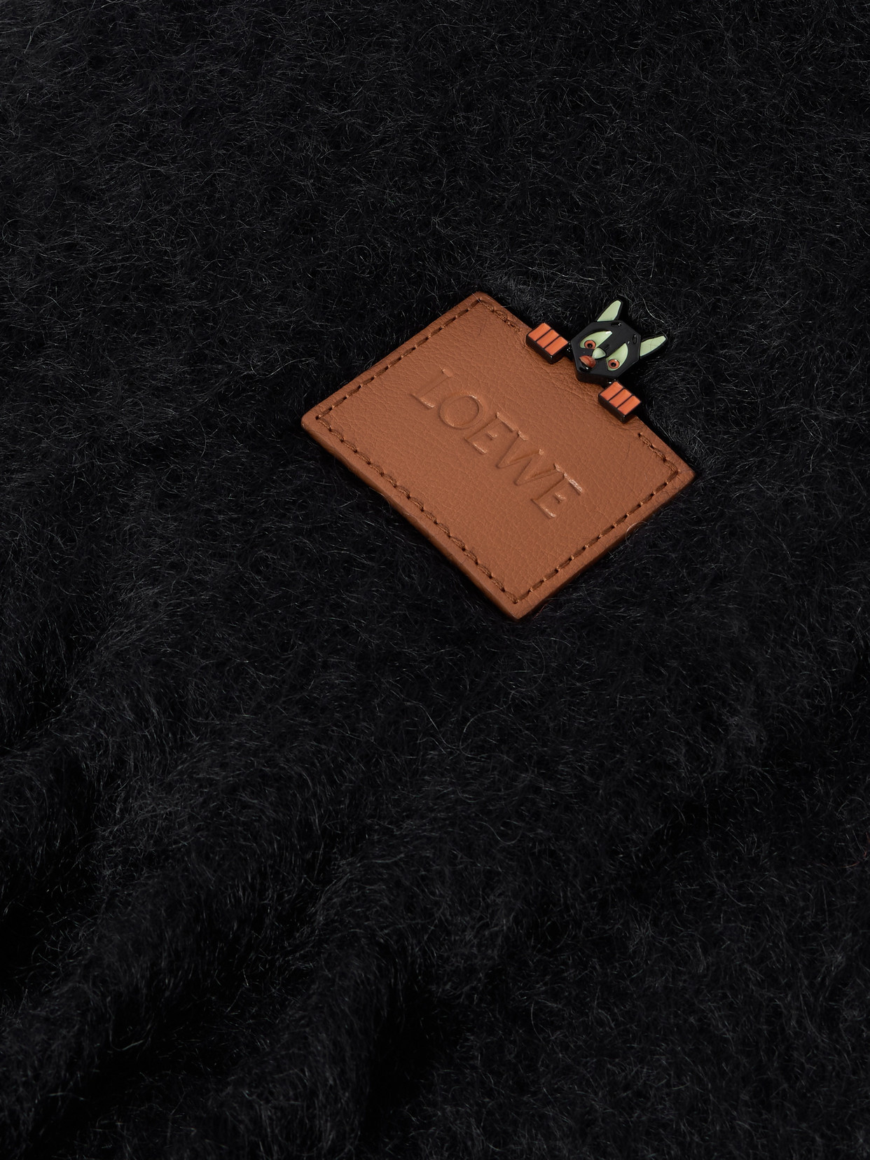 Loewe Appliquéd Embroidered Fringed Mohair-blend Scarf In Black