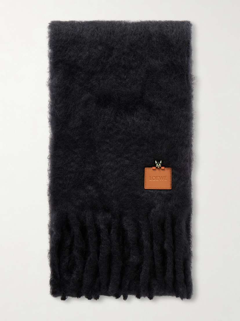Loewe Appliquéd Embroidered Fringed Mohair-blend Scarf