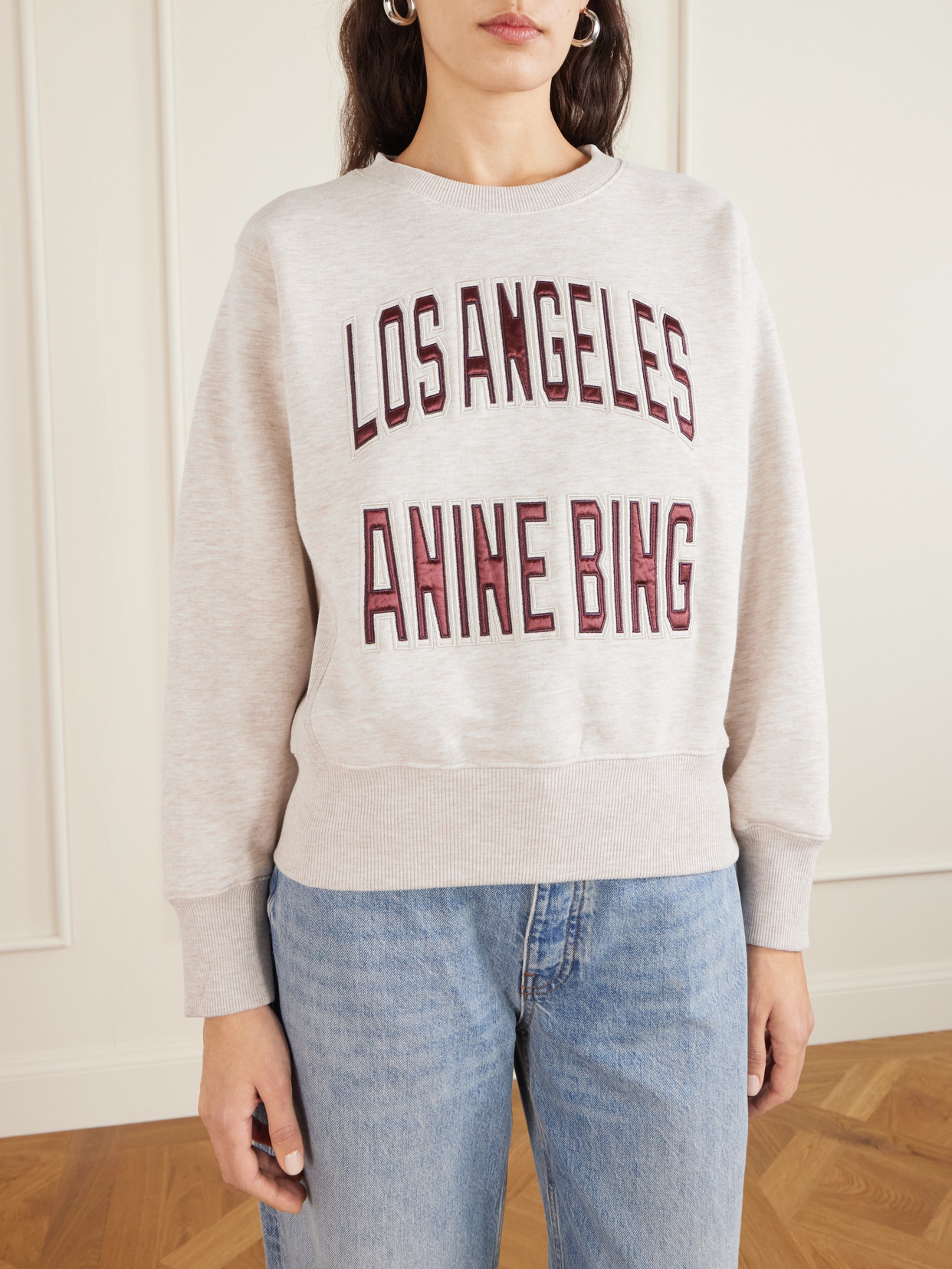 Anine Bing Harry Embroidered Cotton-blend Sweatshirt In White