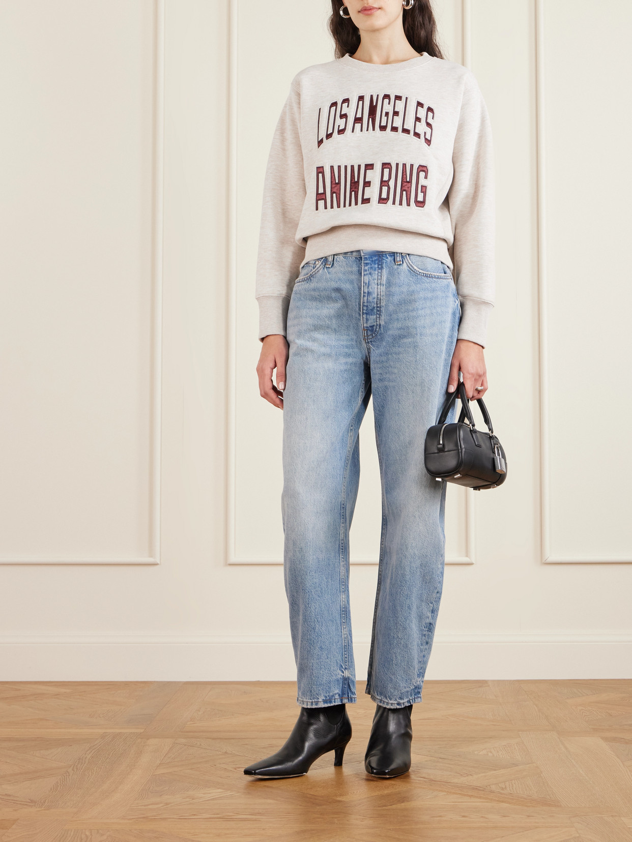 Anine Bing Harry Embroidered Cotton-blend Sweatshirt In White