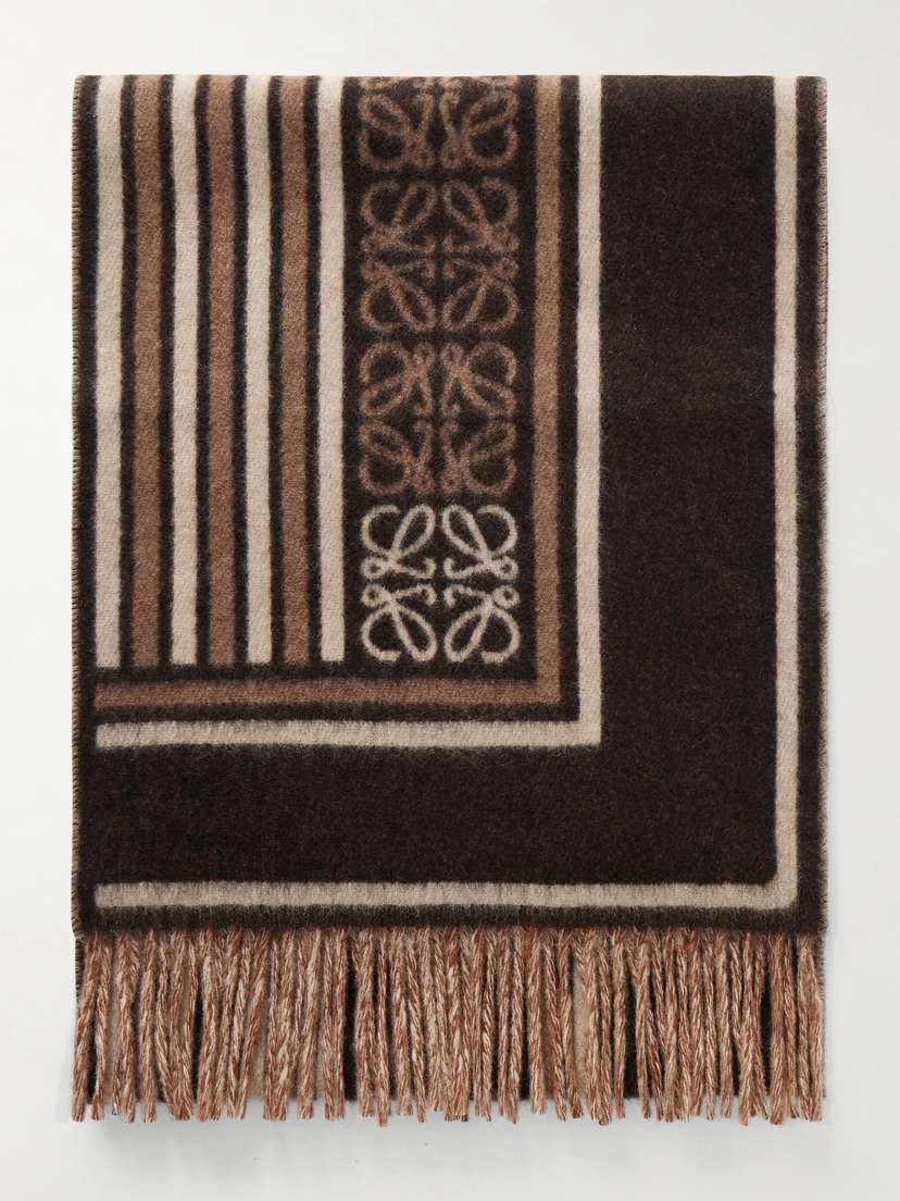 Loewe Fringed Wool And Cashmere-blend Jacquard Scarf