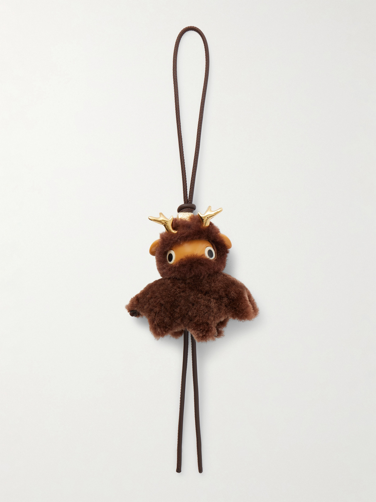 Loewe Fawnie Leather-trimmed Shearling, Acetate And Gold-tone Bag Charm In Brown