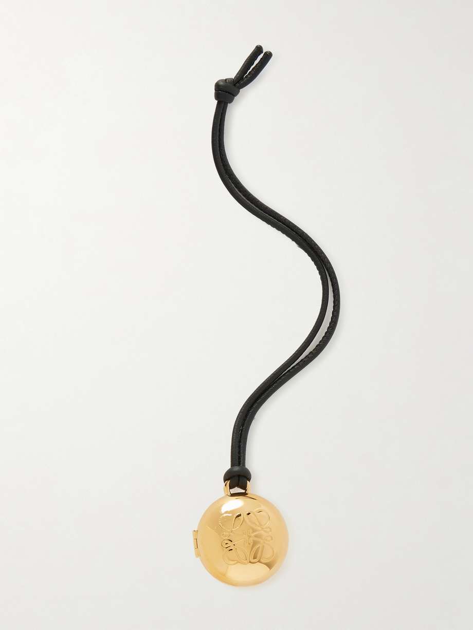 Loewe Anagram Pebble gold-tone and black leather bag charm