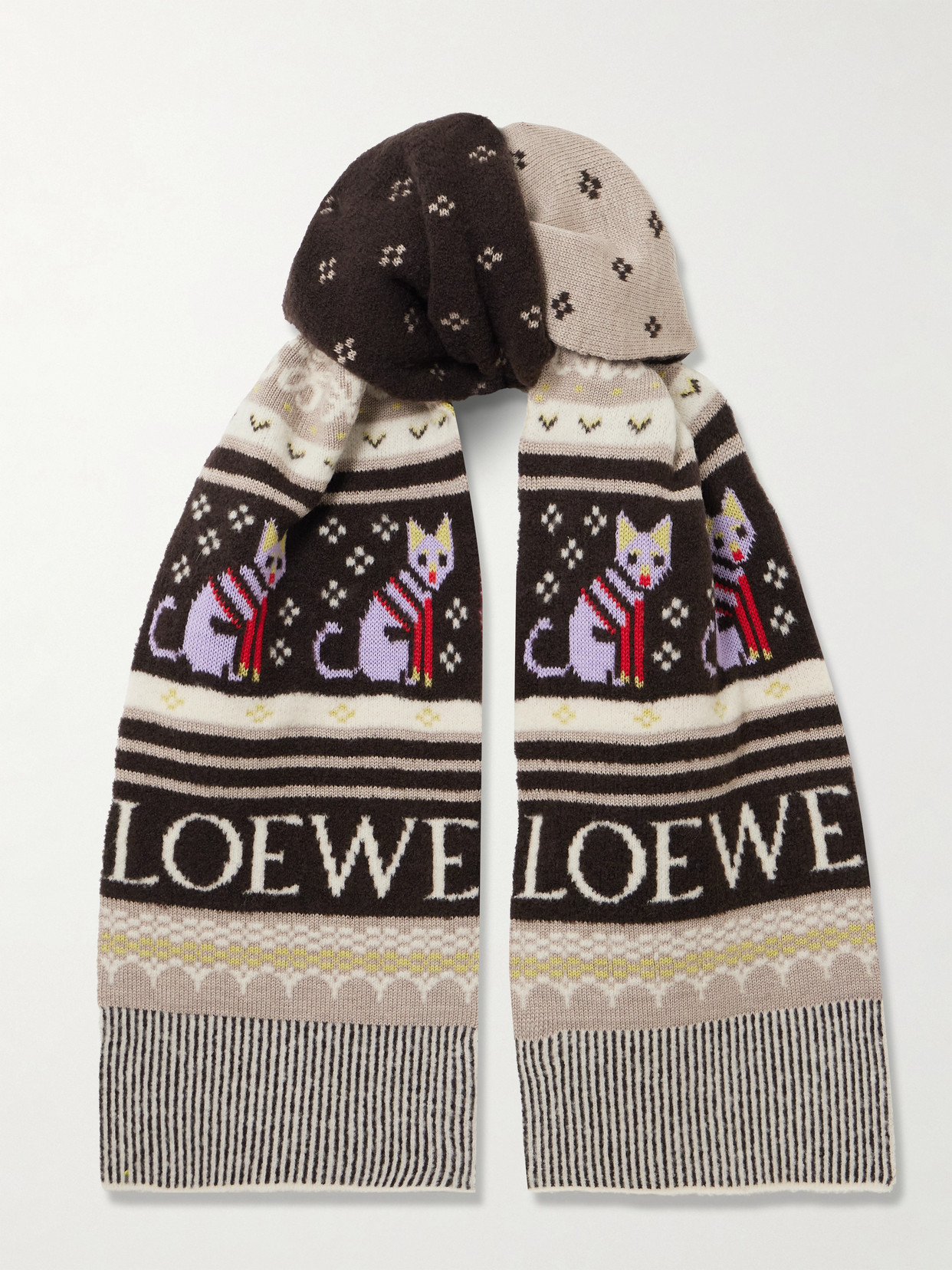 Loewe Intarsia-knit Wool-blend Scarf In Neutral