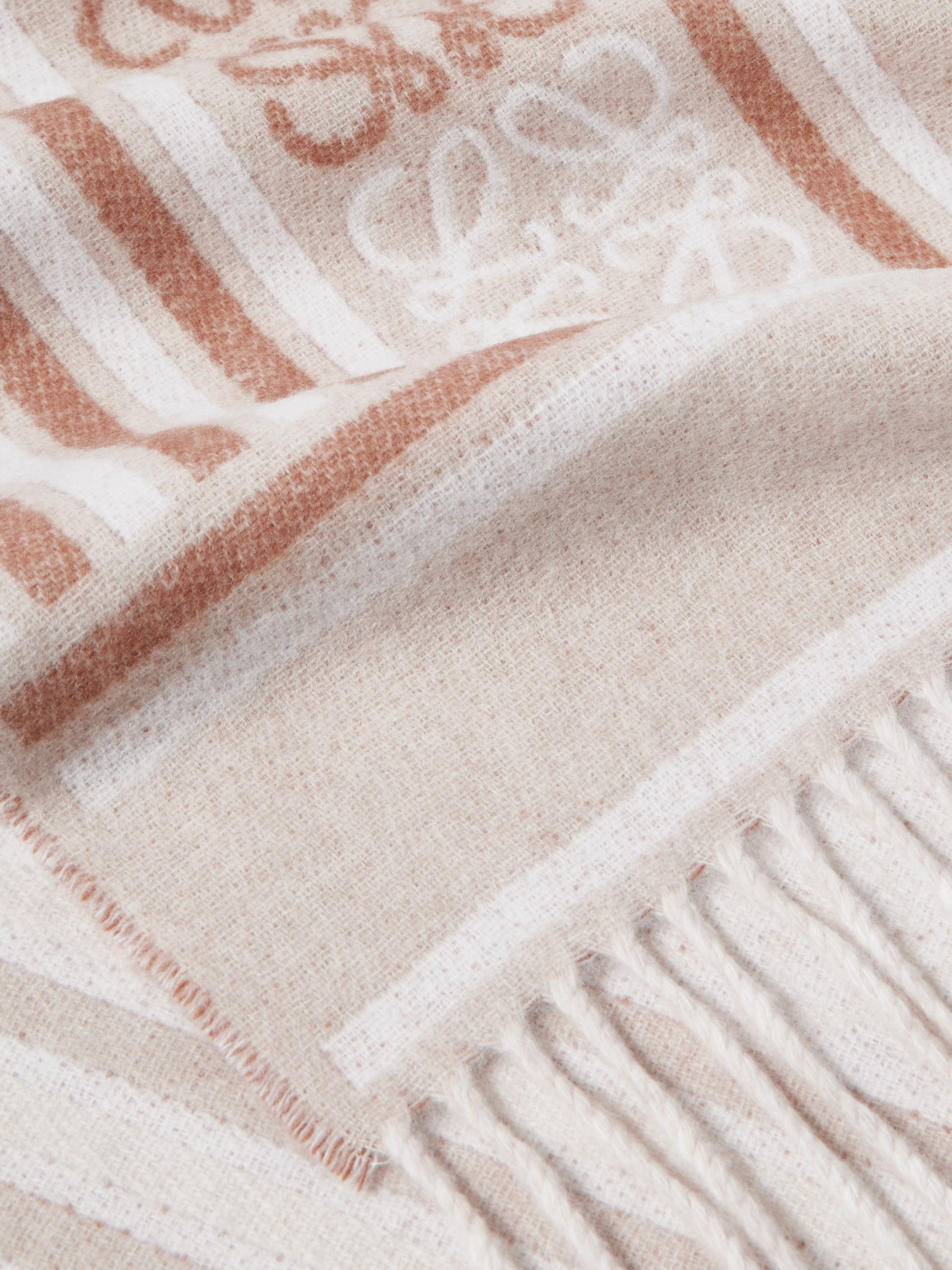 Loewe Fringed Wool And Cashmere-blend Jacquard Scarf In Neutral