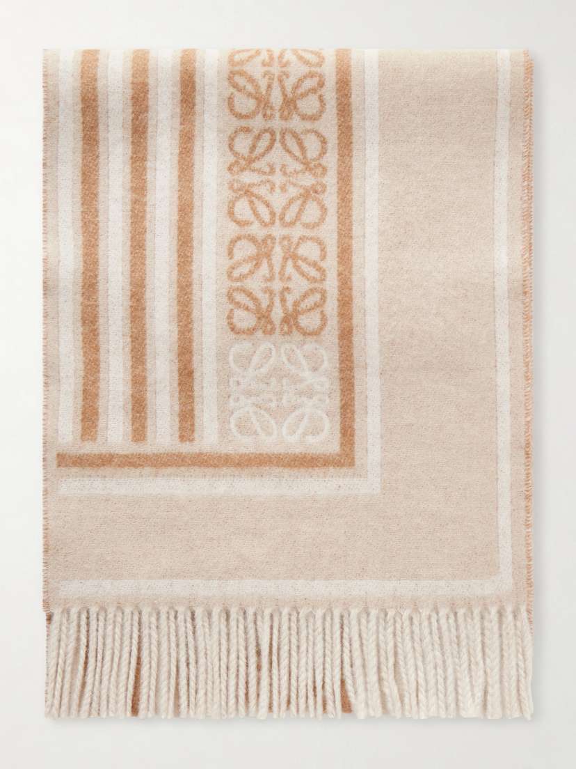 Loewe Fringed Wool And Cashmere-blend Jacquard Scarf