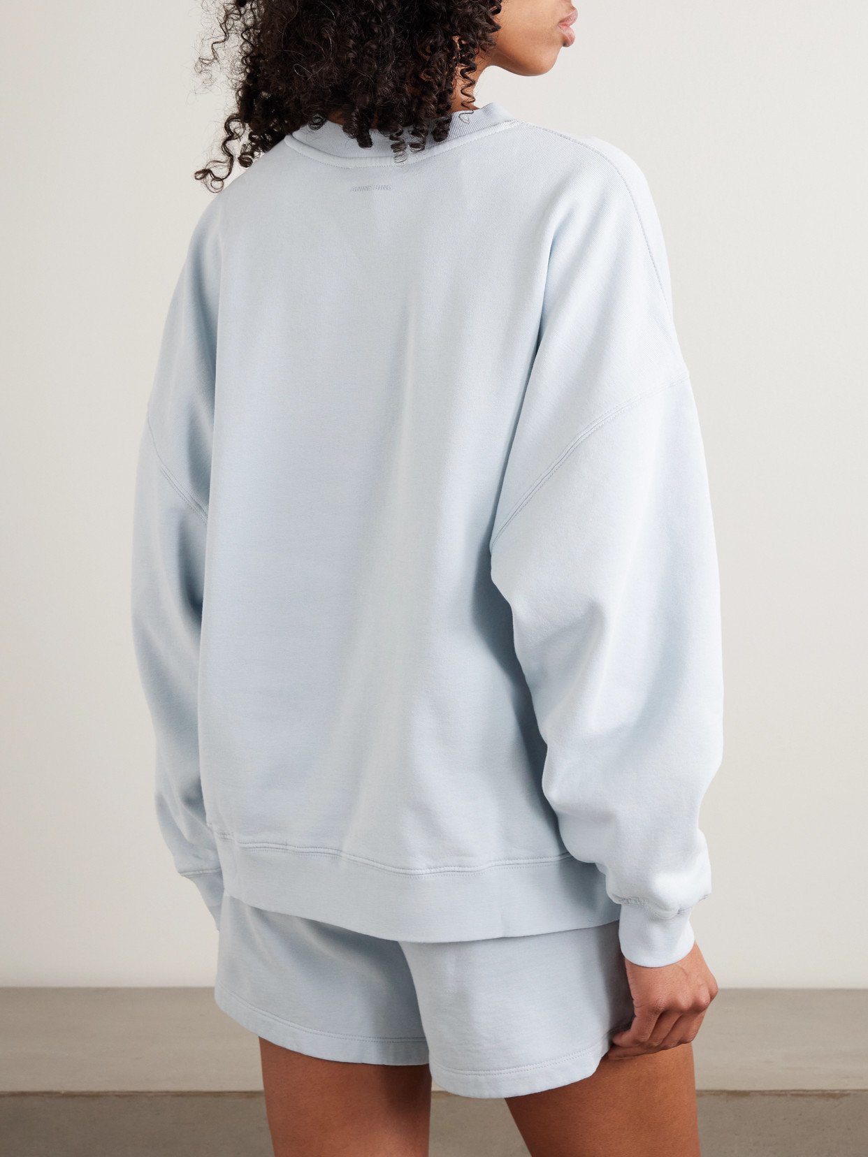 Anine Bing Light Blue Crewneck Embroidery Logo Sweatshirt
