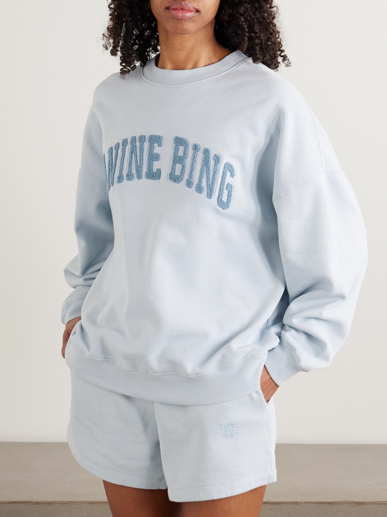 Anine Bing Light Blue Crewneck Embroidery Logo Sweatshirt
