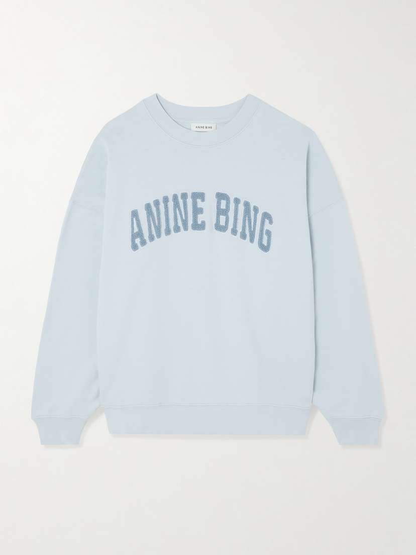 Anine Bing Miles Oversized Appliquéd Cotton-jersey Sweatshirt