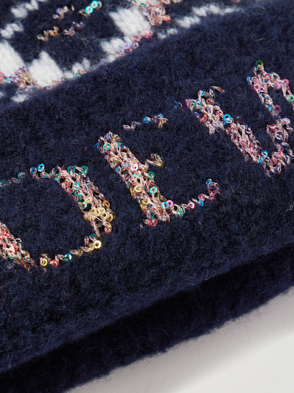 Loewe Sequin-embellished Fair Isle Wool-blend Beanie In Blue
