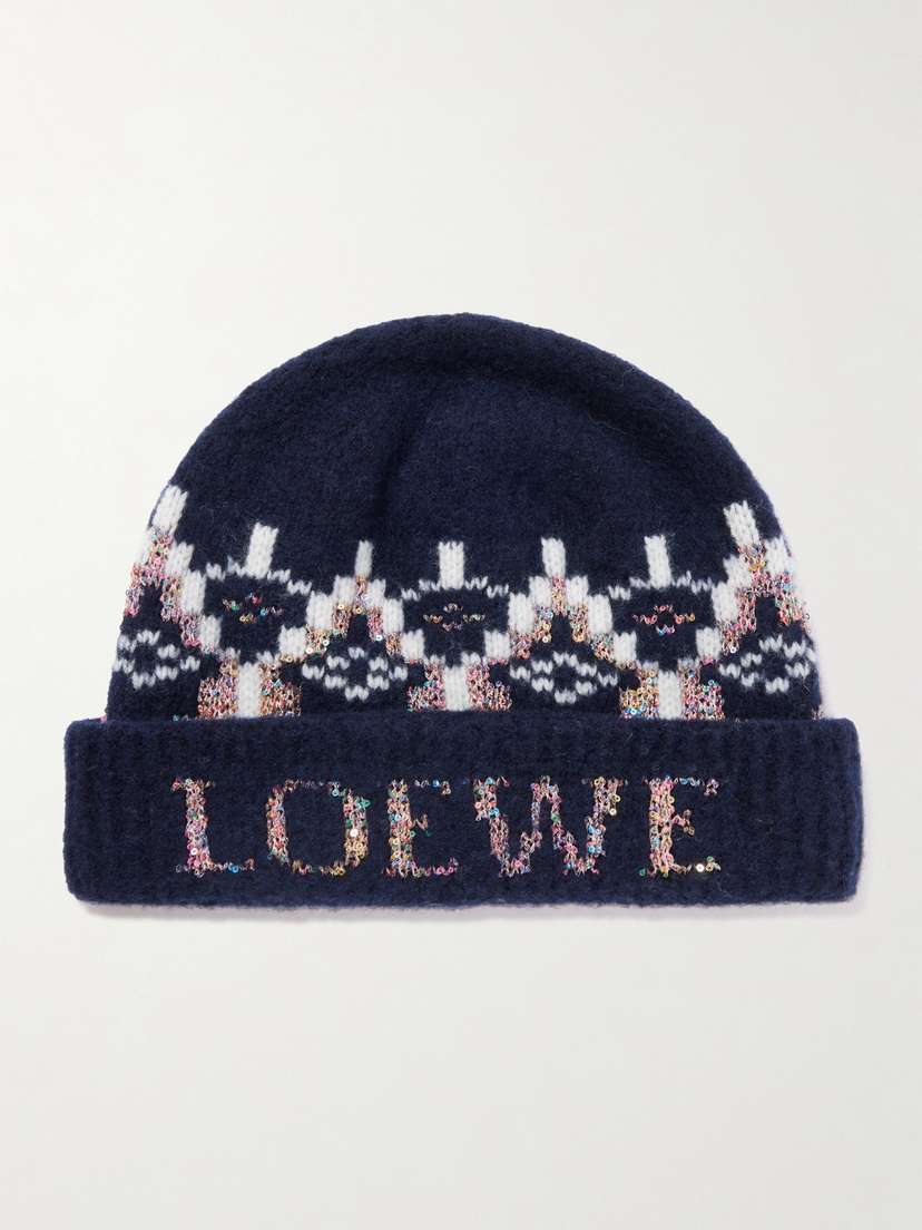 Loewe Sequin-embellished Fair Isle Wool-blend Beanie