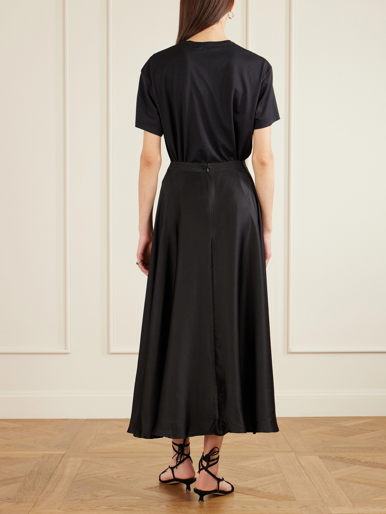 Anine Bing Christina Silk-blend Satin Midi Skirt In Black