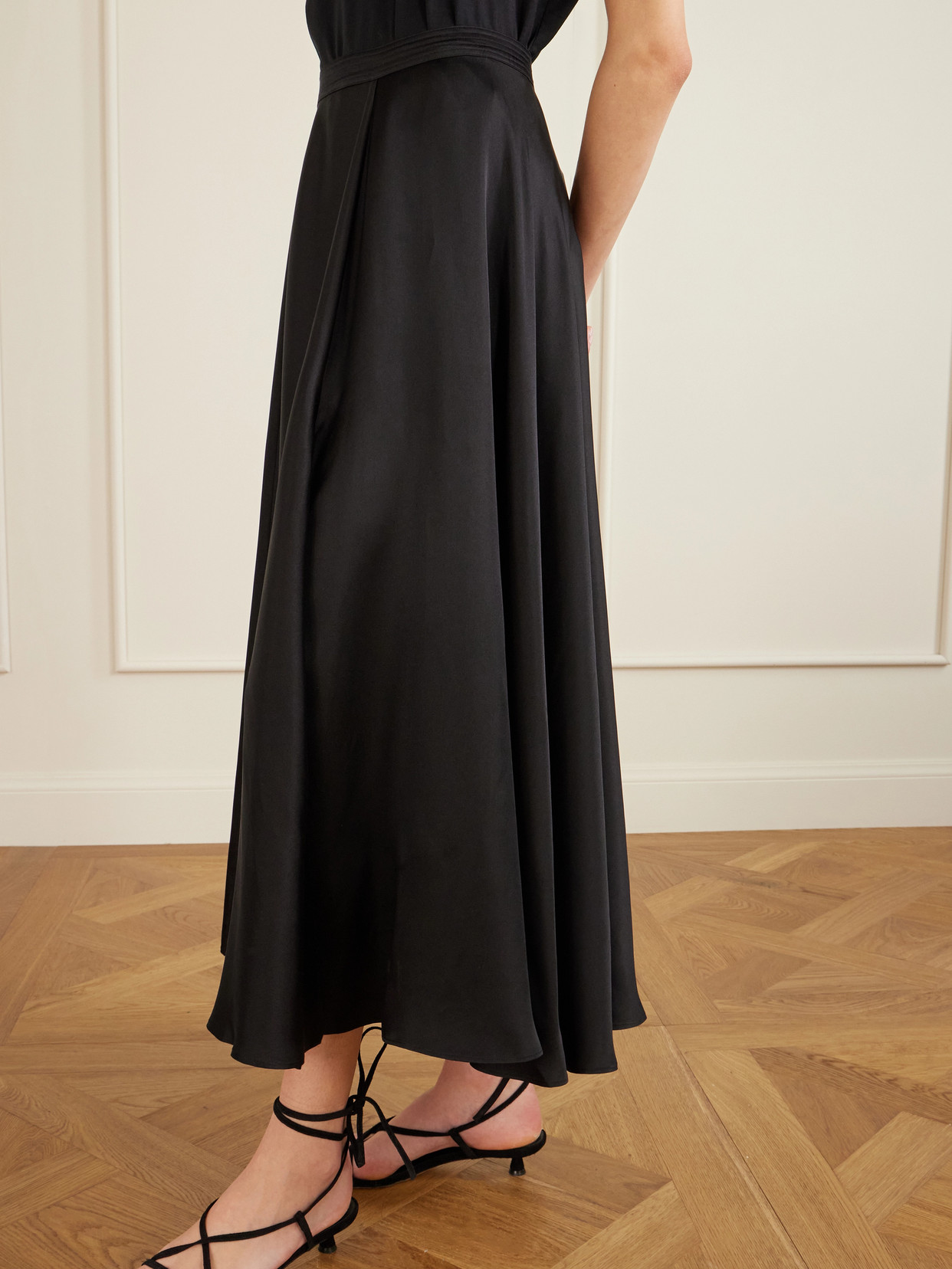 Anine Bing Christina Silk-blend Satin Midi Skirt In Black