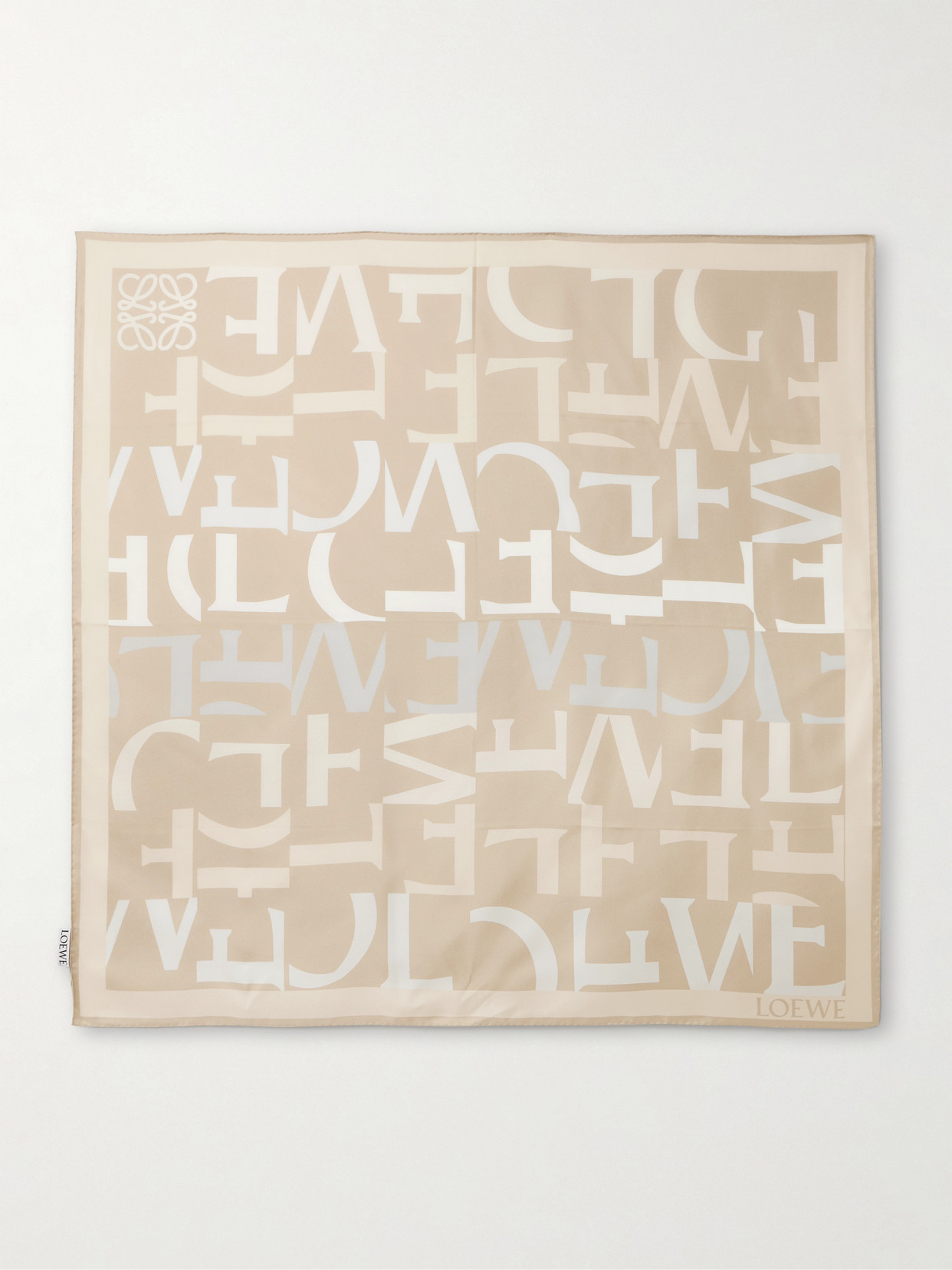 Loewe Printed Silk-twill Scarf In Brown