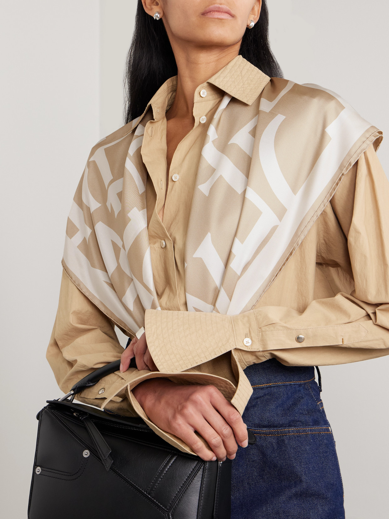 Loewe Printed Silk-twill Scarf In Brown