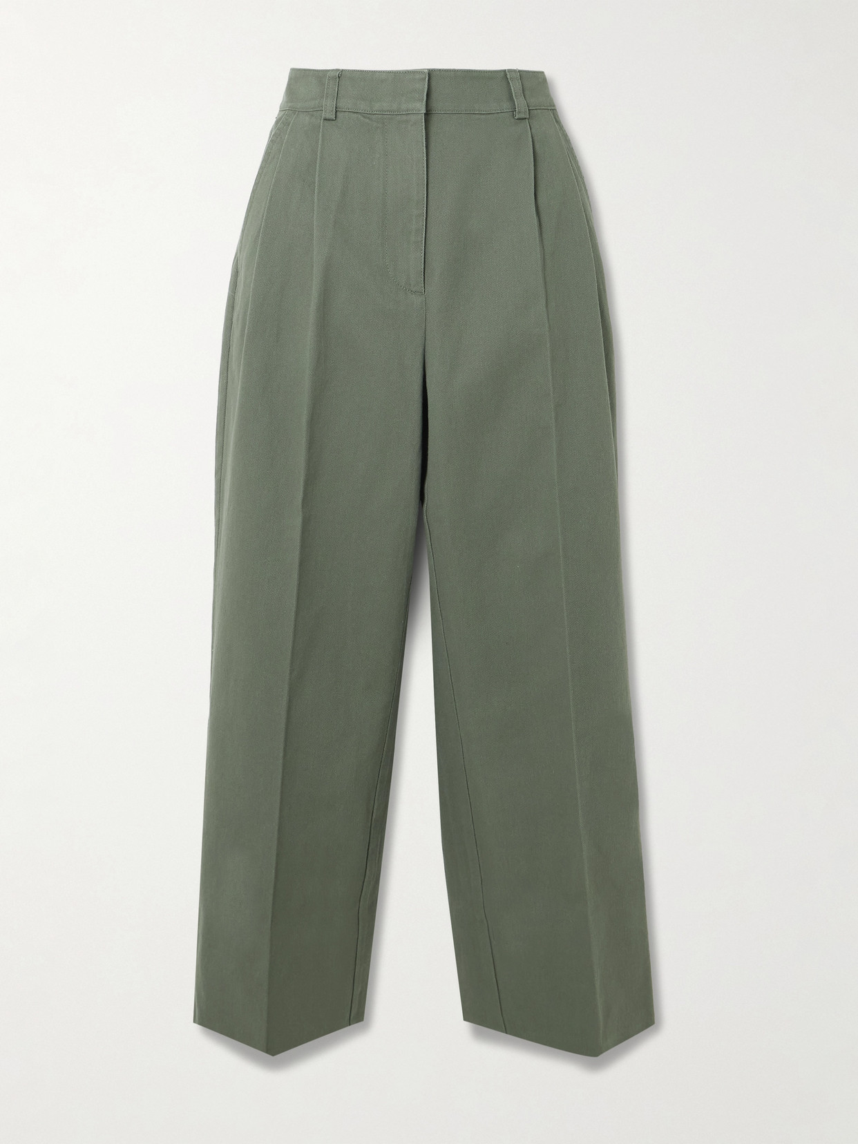 Anine Bing Belen Pleated Cotton-twill Tapered Pants In Green