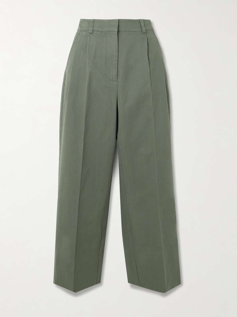 Anine Bing Belen Pleated Cotton-twill Tapered Pants
