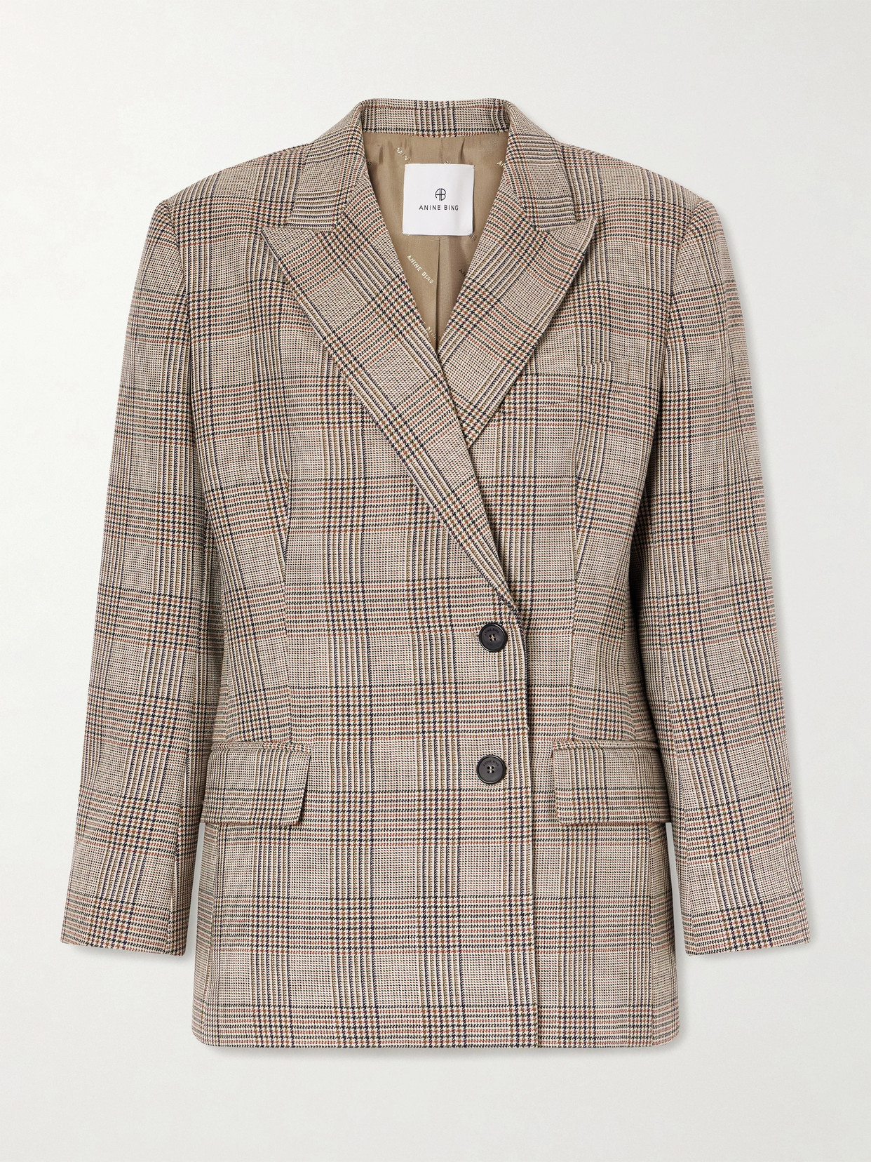 Anine Bing Aretha Checked Wool Blazer In Gray