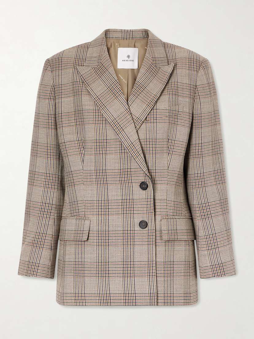 Anine Bing Aretha Checked Wool Blazer