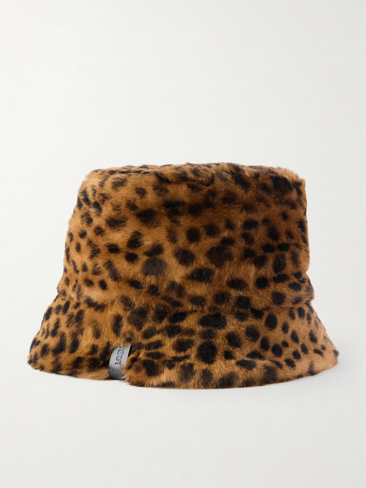 Loewe Leather-trimmed Leopard-print Shearling Bucket Hat In Multi