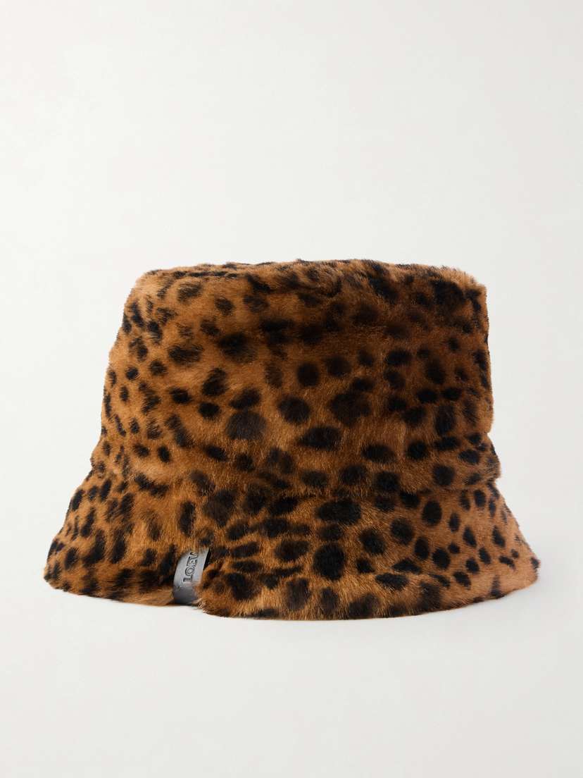 Loewe Leather-trimmed Leopard-print hearling Bucket Hat