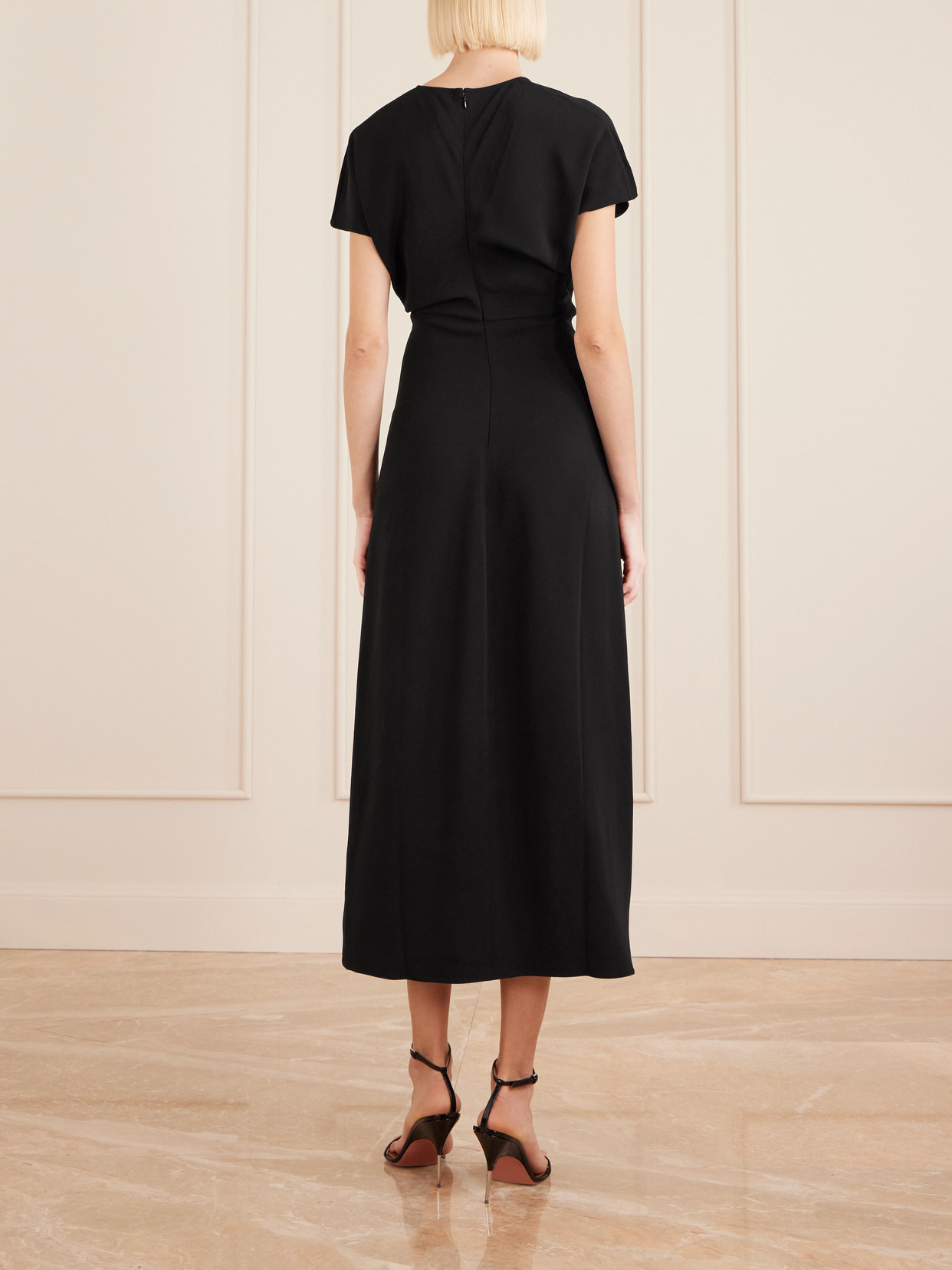 Anine Bing Zadig Gathered Crepe Midi Dress In Black