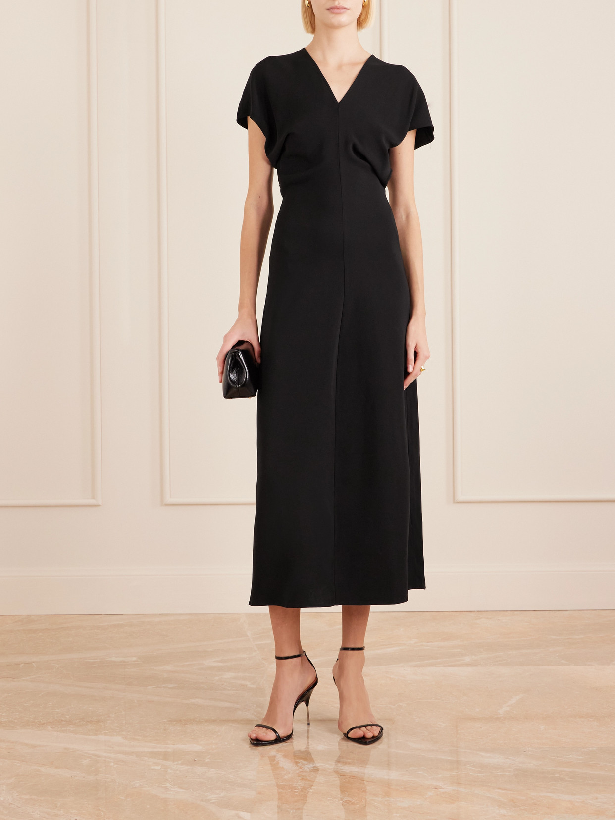 Anine Bing Zadig Gathered Crepe Midi Dress In Black