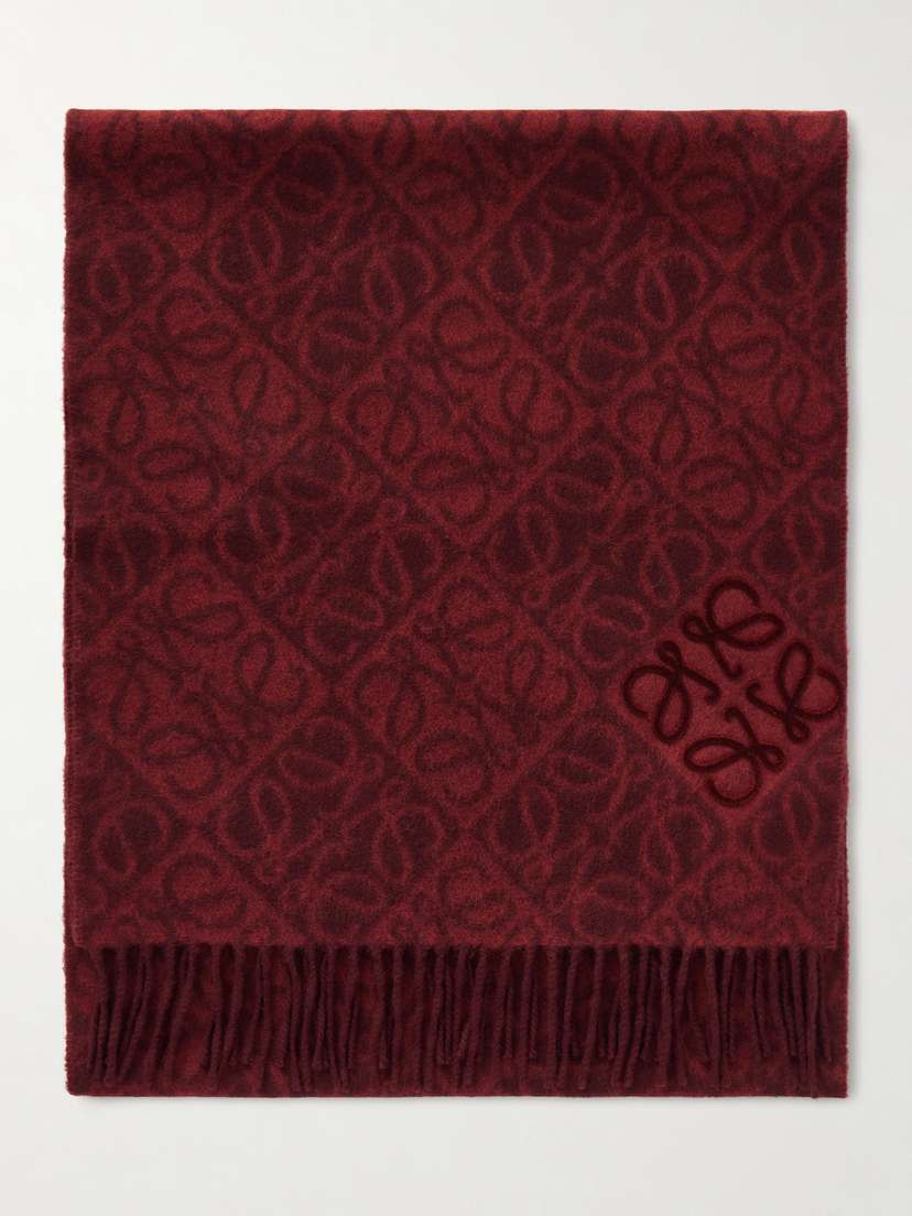 Loewe Fringed Wool And Cashmere-blend Jacquard Scarf