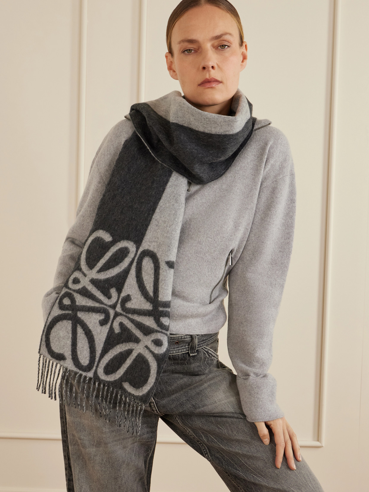 Loewe Fringed Wool And Cashmere-blend Jacquard Scarf In Multi