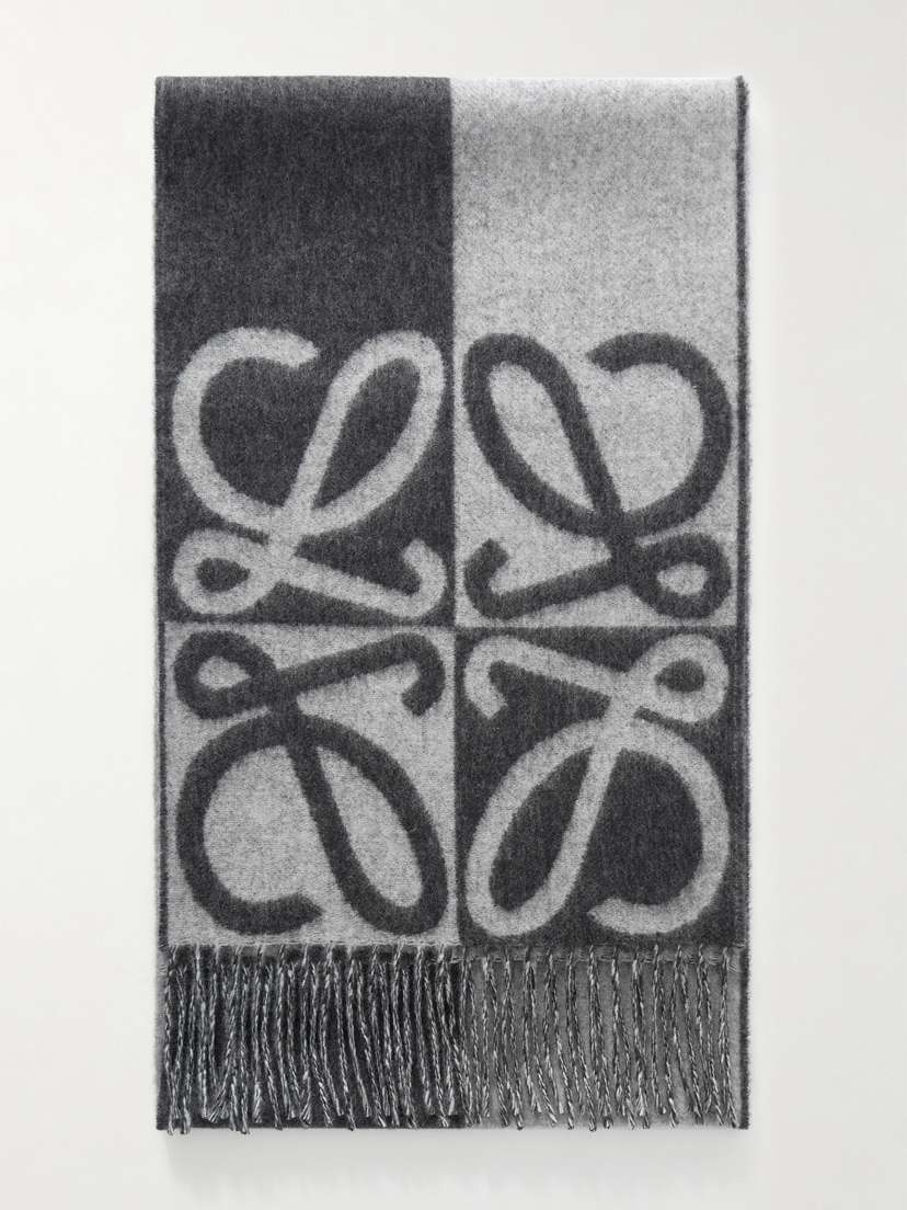 Loewe Fringed Wool And Cashmere-blend Jacquard Scarf
