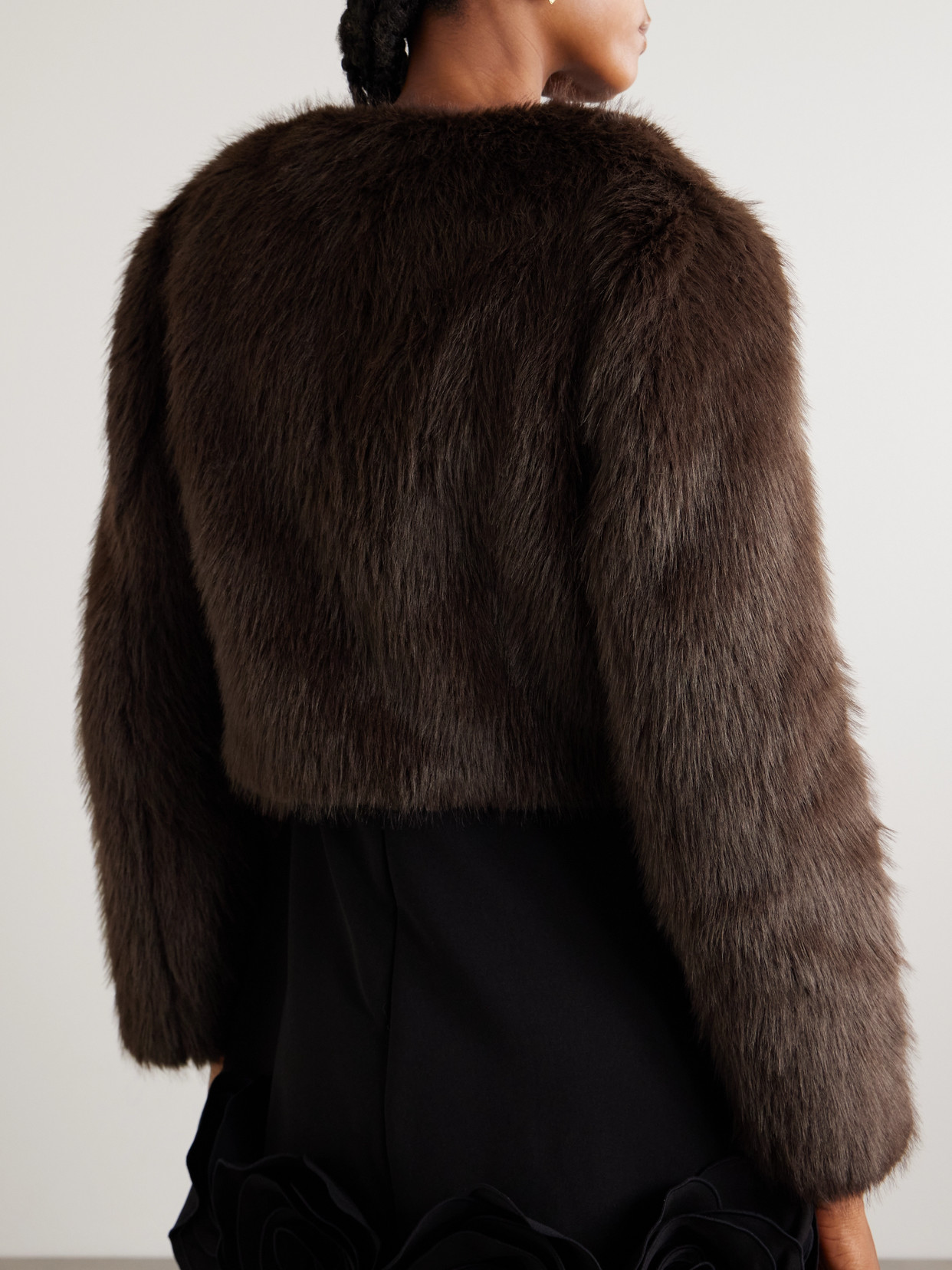 Staud Casmira Cropped Plush Jacket In Brown