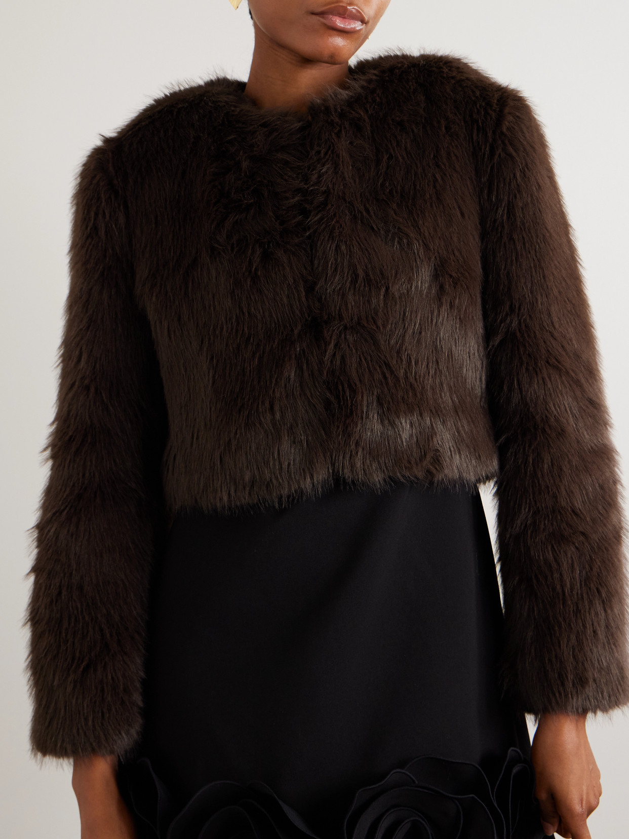 Staud Casmira Cropped Plush Jacket In Brown