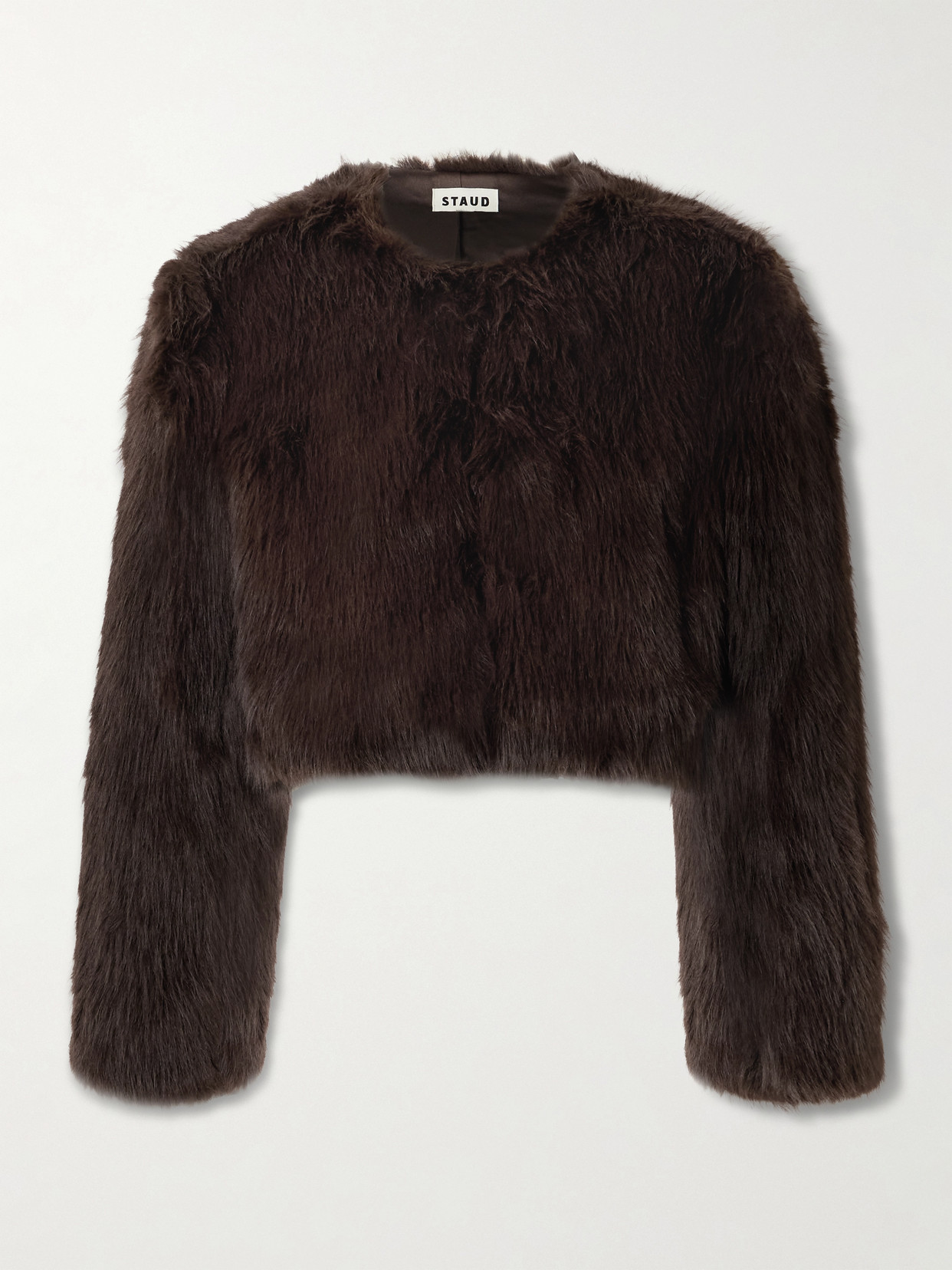 Staud Casmira Cropped Plush Jacket In Brown