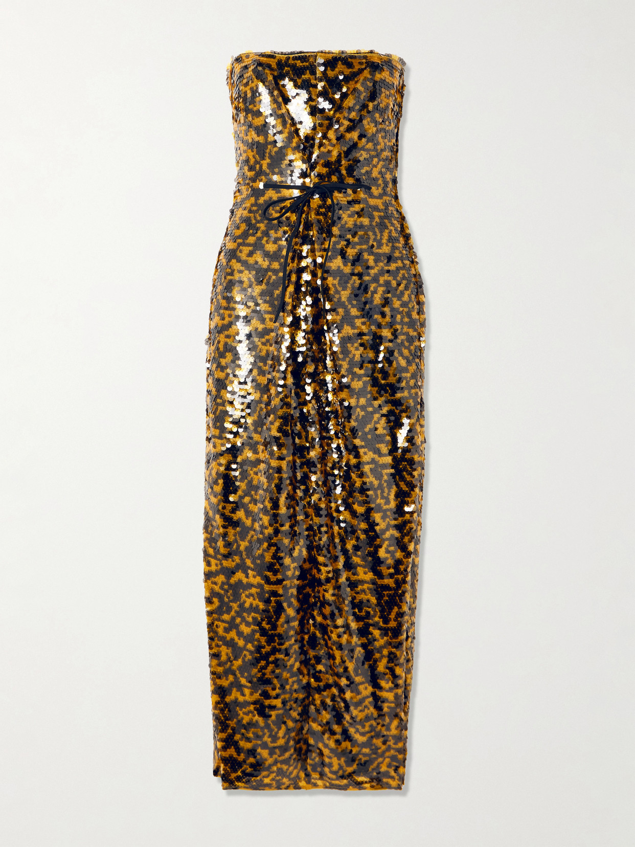 Staud Cece Strapless Tie-detailed Sequined Tulle Midi Dress In Green