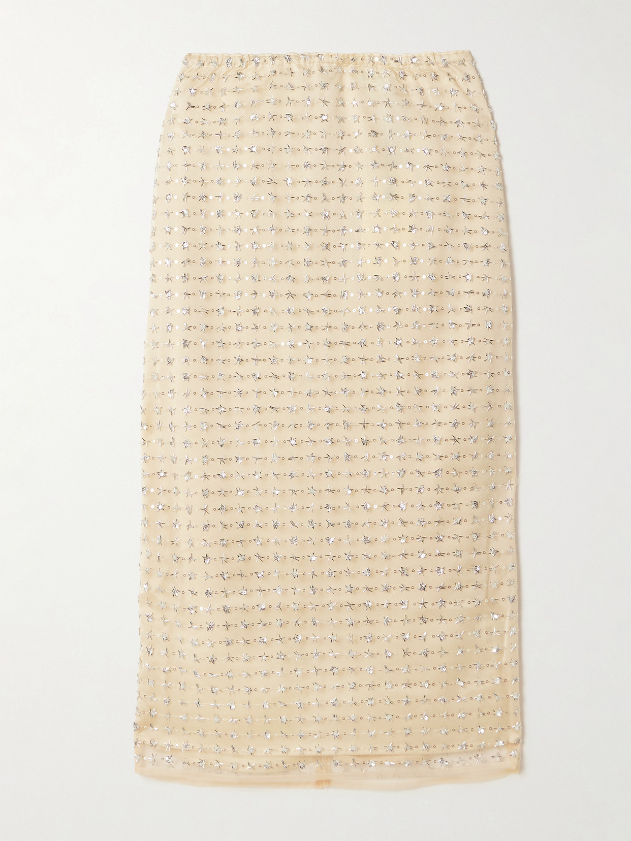 Staud Ciara Layered Embellished Tulle Midi Skirt In White