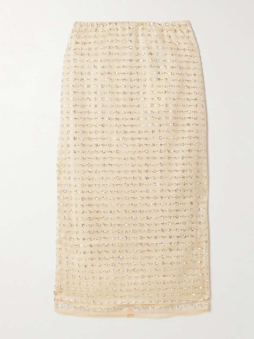 Staud Ciara Layered Embellished Tulle Midi Skirt