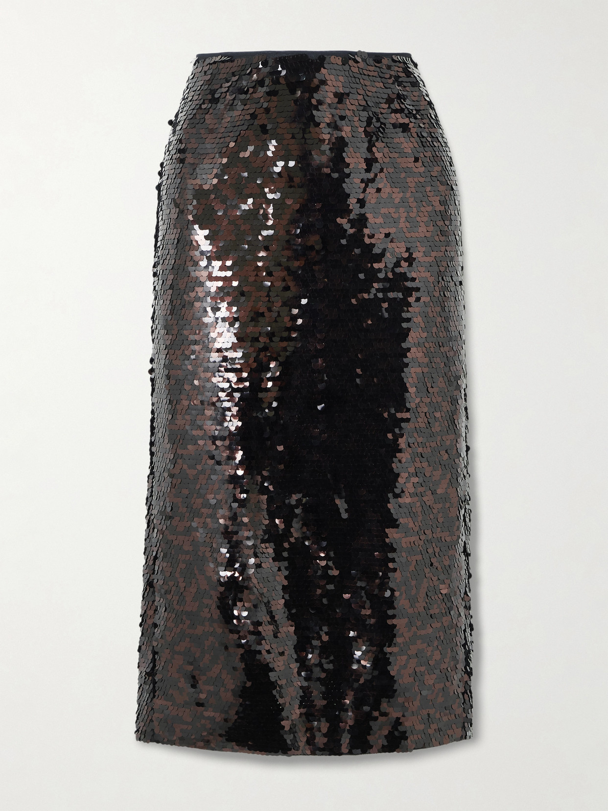 Staud Ciara Sequined Mesh Midi Skirt In Black